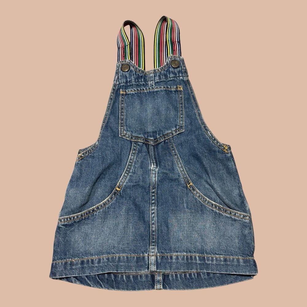 Gap Denim Overall Dress Girls Size XS Blue Rainbow Straps Pockets